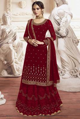 Maroon embroidered faux georgette salwar 1