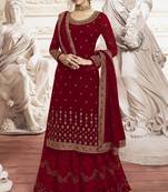 Maroon embroidered faux georgette salwar