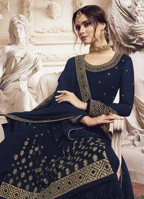 Navy-blue embroidered faux georgette salwar 3