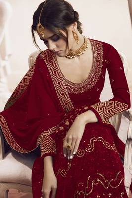 Maroon embroidered faux georgette salwar 2
