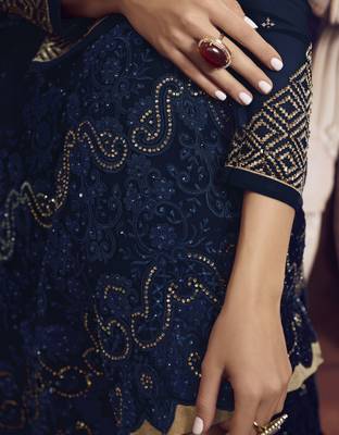 Navy-blue embroidered faux georgette salwar 4