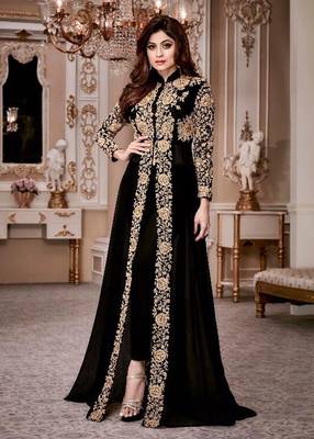 Black embroidered faux georgette salwar 1