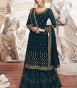 Dark-jade embroidered faux georgette salwar