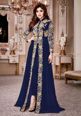 Blue embroidered faux georgette salwar 1