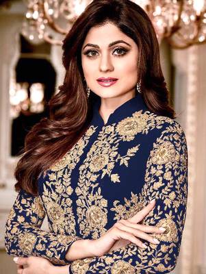 Blue embroidered faux georgette salwar 2