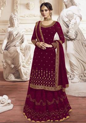 Wine embroidered faux georgette salwar 1