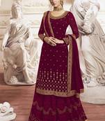 Wine embroidered faux georgette salwar