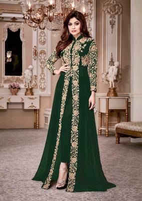 Green embroidered faux georgette salwar 1