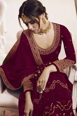Wine embroidered faux georgette salwar 2