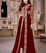 Maroon embroidered faux georgette salwar