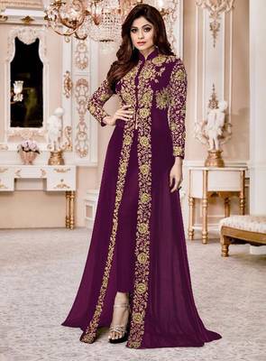 Wine embroidered faux georgette salwar 1