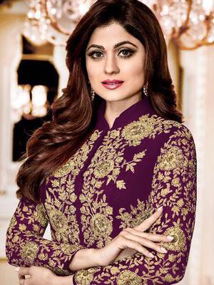 Wine embroidered faux georgette salwar 2