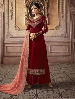Maroon embroidered faux georgette salwar 1