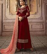 Maroon embroidered faux georgette salwar