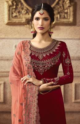 Maroon embroidered faux georgette salwar 2