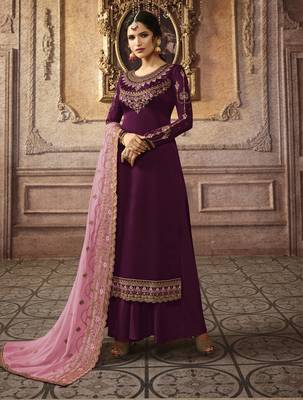Wine embroidered faux georgette salwar 1