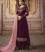 Wine embroidered faux georgette salwar
