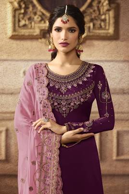 Wine embroidered faux georgette salwar 2