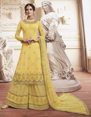 Yellow embroidered faux georgette salwar 1