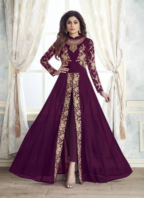 Wine Georgette Codding Embroidery Work Pakistani Suit For Eid 1