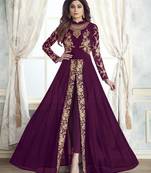 Wine Georgette Codding Embroidery Work Pakistani Suit For Eid