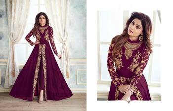 Wine Georgette Codding Embroidery Work Pakistani Suit For Eid 3
