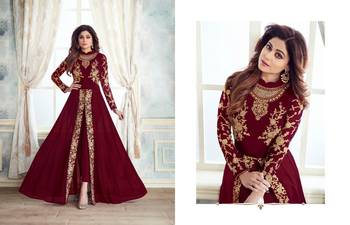 Maroon Georgette Embroidered Work Semi Stitched Pakistani Suit 2