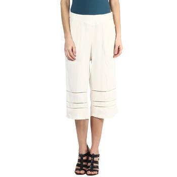 Beige printed viscose trousers 1