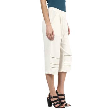 Beige printed viscose trousers 2