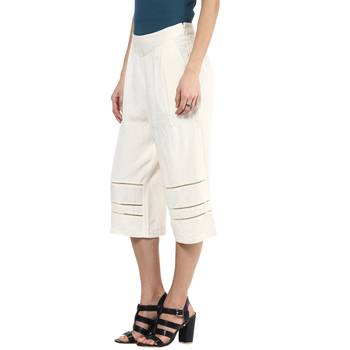 Beige printed viscose trousers 3