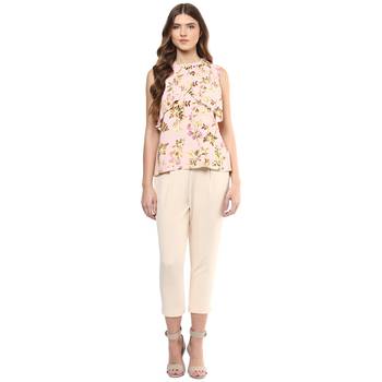 Beige printed polyester bottoms 4