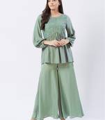 Green printed polyester bottoms