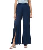 Blue printed viscose bottoms