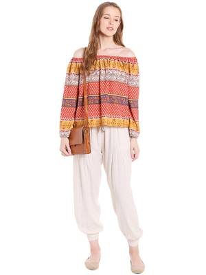 Beige printed viscose bottoms 4