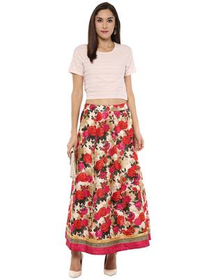 Pink printed polyester skirts 4