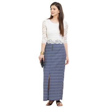 Blue printed polyester skirts 4