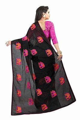Black Women's Embroidery Work Chanderi Cotton Sari With Blouse Piece 2