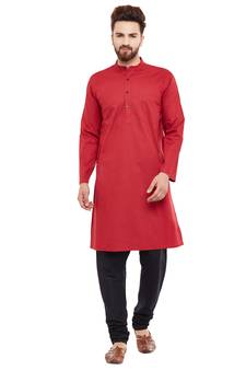 Red woven pure cotton men-kurtas
