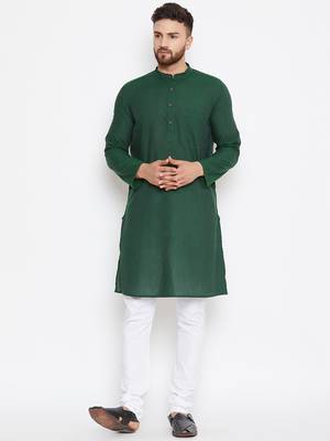 Green woven pure cotton men-kurtas 1