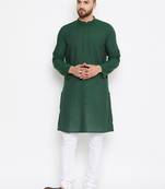 Green woven pure cotton men-kurtas