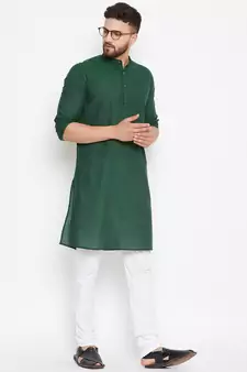 Green woven pure cotton men-kurtas