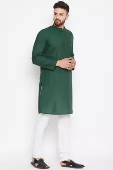 Green woven pure cotton men-kurtas