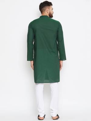 Green woven pure cotton men-kurtas 5