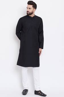 Black woven linen men-kurtas