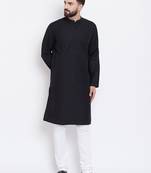 Black woven linen men-kurtas