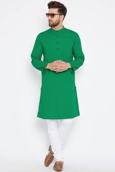Green woven pure cotton men-kurtas