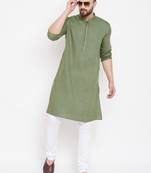 Green woven linen men-kurtas