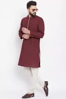 Maroon woven pure cotton men-kurtas