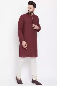 Maroon woven pure cotton men-kurtas