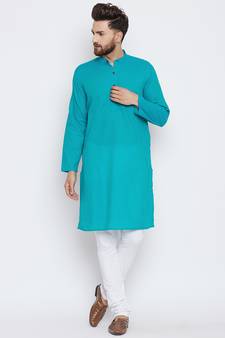 sky blue woven pure cotton men-kurtas